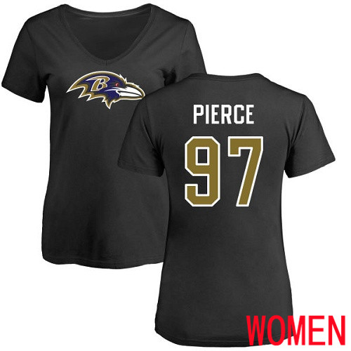 Baltimore Ravens Black Women Michael Pierce Name and Number Logo NFL Football #97 T Shirt